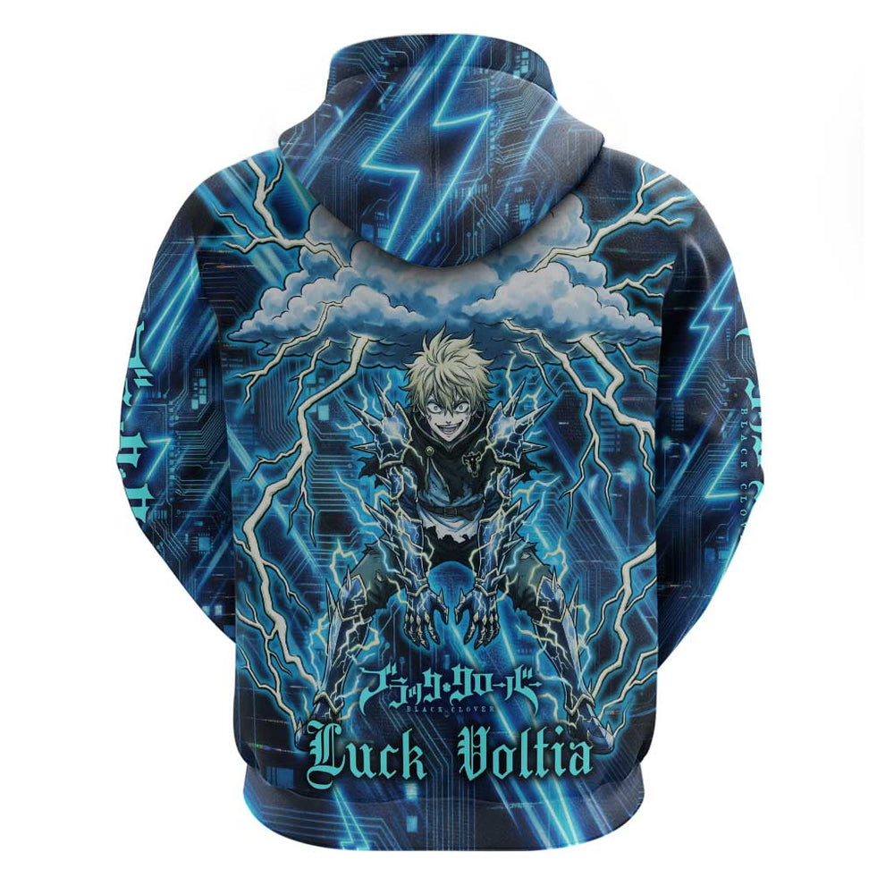 Luck Voltia Black Clover Hoodie Tech Lightning Anime Style with Electric Circuit Background Luck Voltia Black Clover Hoodie Tech Lightning Anime Style with Electric Circuit Background