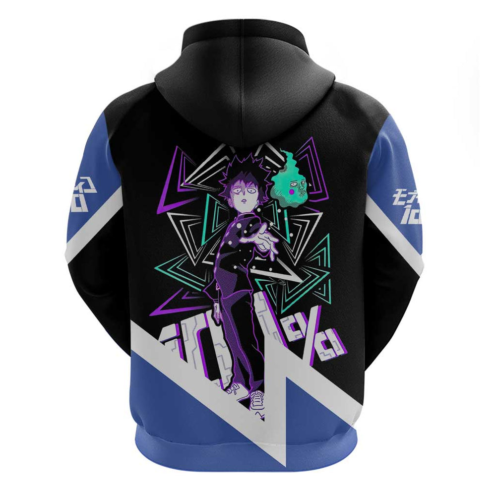 Mob Psycho 100 Hoodie with Shigeo Kageyama and Spirit Aura Anime Design Mob Psycho 100 Hoodie with Shigeo Kageyama and Spirit Aura Anime Design