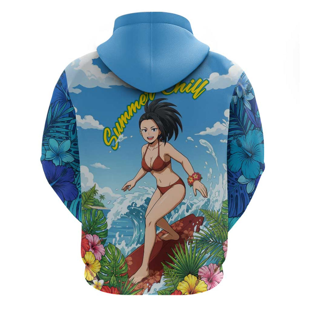 Momo Yaoyorozu Summer Chill Hoodie Tropical Anime Surf Adventure Momo Yaoyorozu Summer Chill Hoodie Tropical Anime Surf Adventure