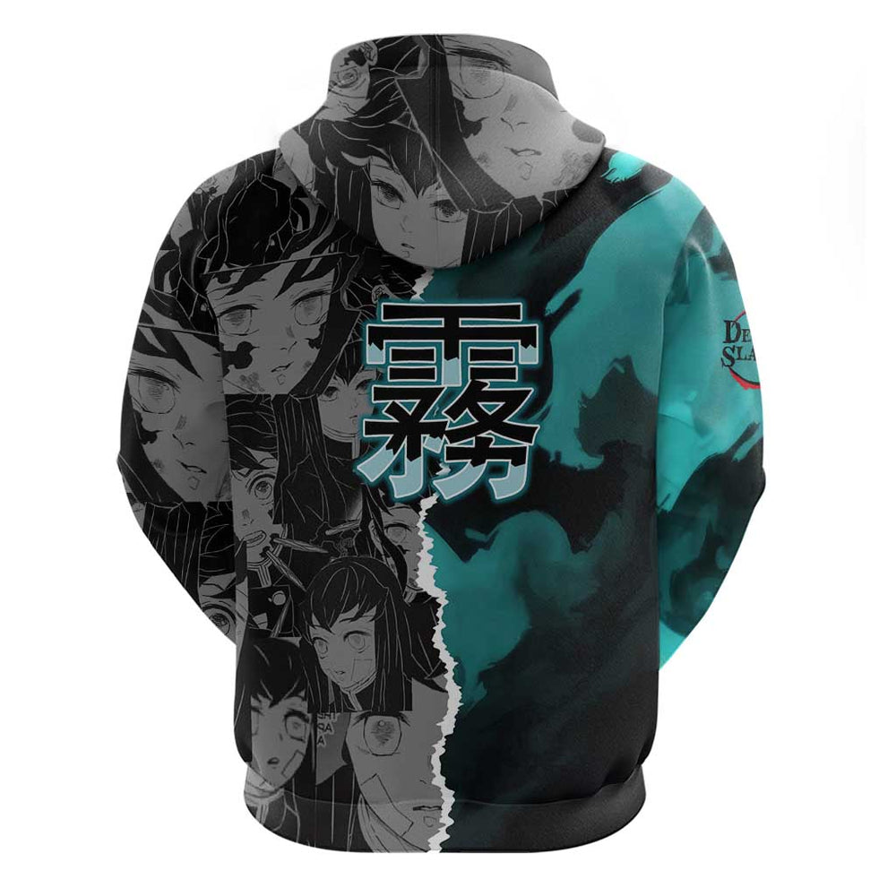 Muichiro Tokito Demon Slayer Hoodie with Mist Hashira Sword Pose and Ethereal Mist Design Muichiro Tokito Demon Slayer Hoodie with Mist Hashira Sword Pose and Ethereal Mist Design