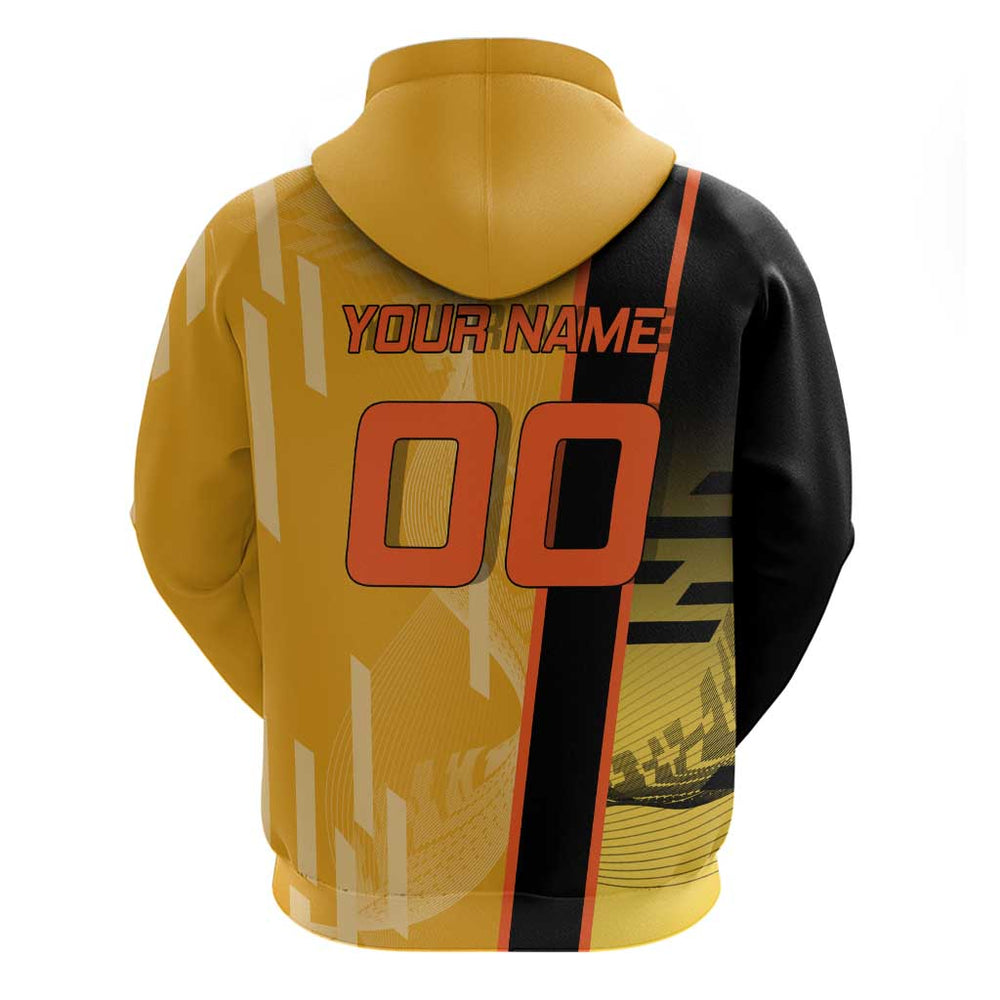 Personalized Rengoku Anime Badminton Theme Hoodie with Racket Action Pose and Fiery Yellow Black Gra Personalized Rengoku Anime Badminton Theme Hoodie with Racket Action Pose and Fiery Yellow Black Gra