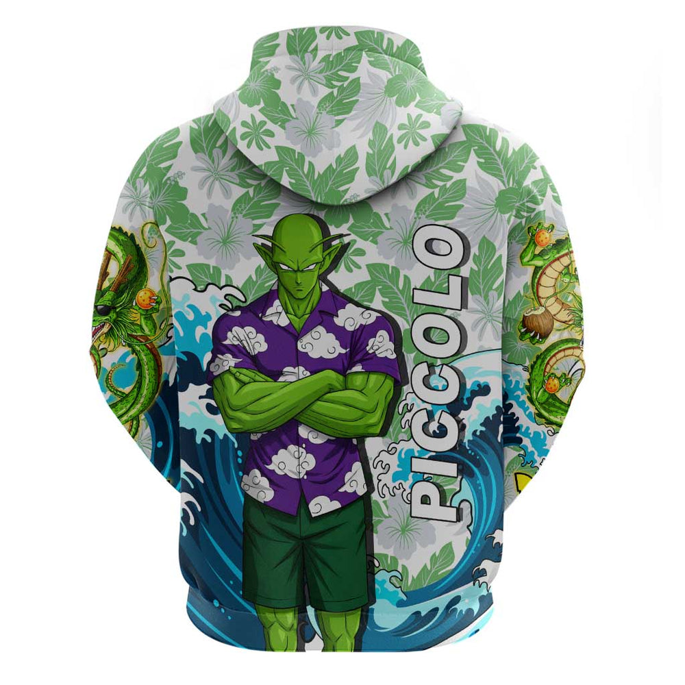 Piccolo Dragon Ball Summer Theme Hoodie with Tropical Shirt Shenron Background and Ocean Wave Design Piccolo Dragon Ball Summer Theme Hoodie with Tropical Shirt Shenron Background and Ocean Wave Design