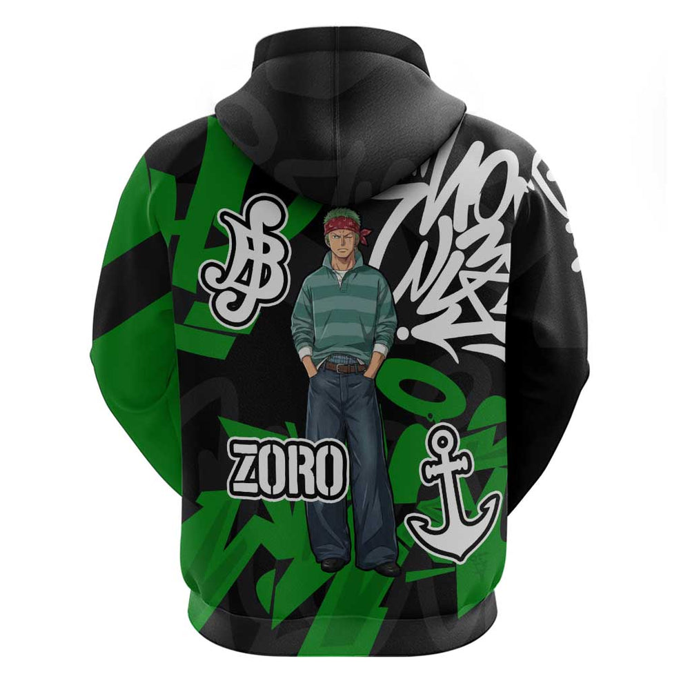 Roronoa Zoro One Piece Hoodie Graffiti Street Art Anime Collage Roronoa Zoro One Piece Hoodie Graffiti Street Art Anime Collage