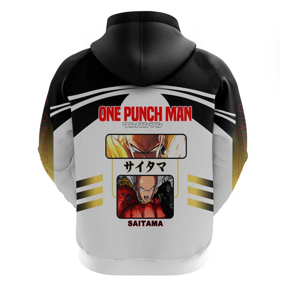 Saitama from One Punch Man Hoodie with Bold Hero Pose and Minimalist Design Saitama from One Punch Man Hoodie with Bold Hero Pose and Minimalist Design