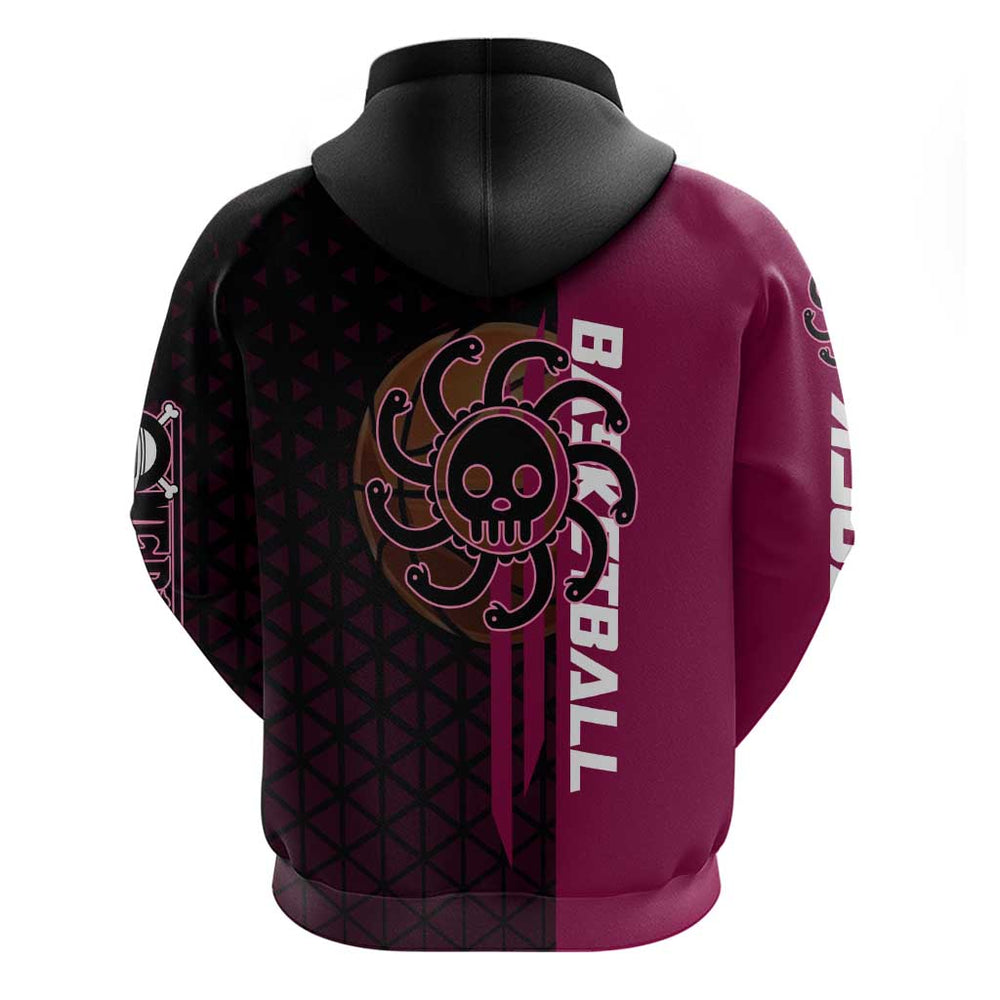 Boa Hancock One Piece Basketball Theme Maroon and Black Design Hoodie with Serpent Emblem and Dynami Boa Hancock One Piece Basketball Theme Maroon and Black Design Hoodie with Serpent Emblem and Dynami