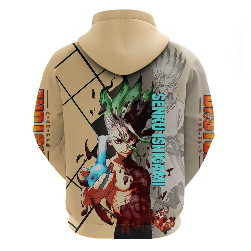 Senku Ishigami Dr. Stone Hoodie with Science Experiment Pose and Innovative Genius Design Senku Ishigami Dr. Stone Hoodie with Science Experiment Pose and Innovative Genius Design