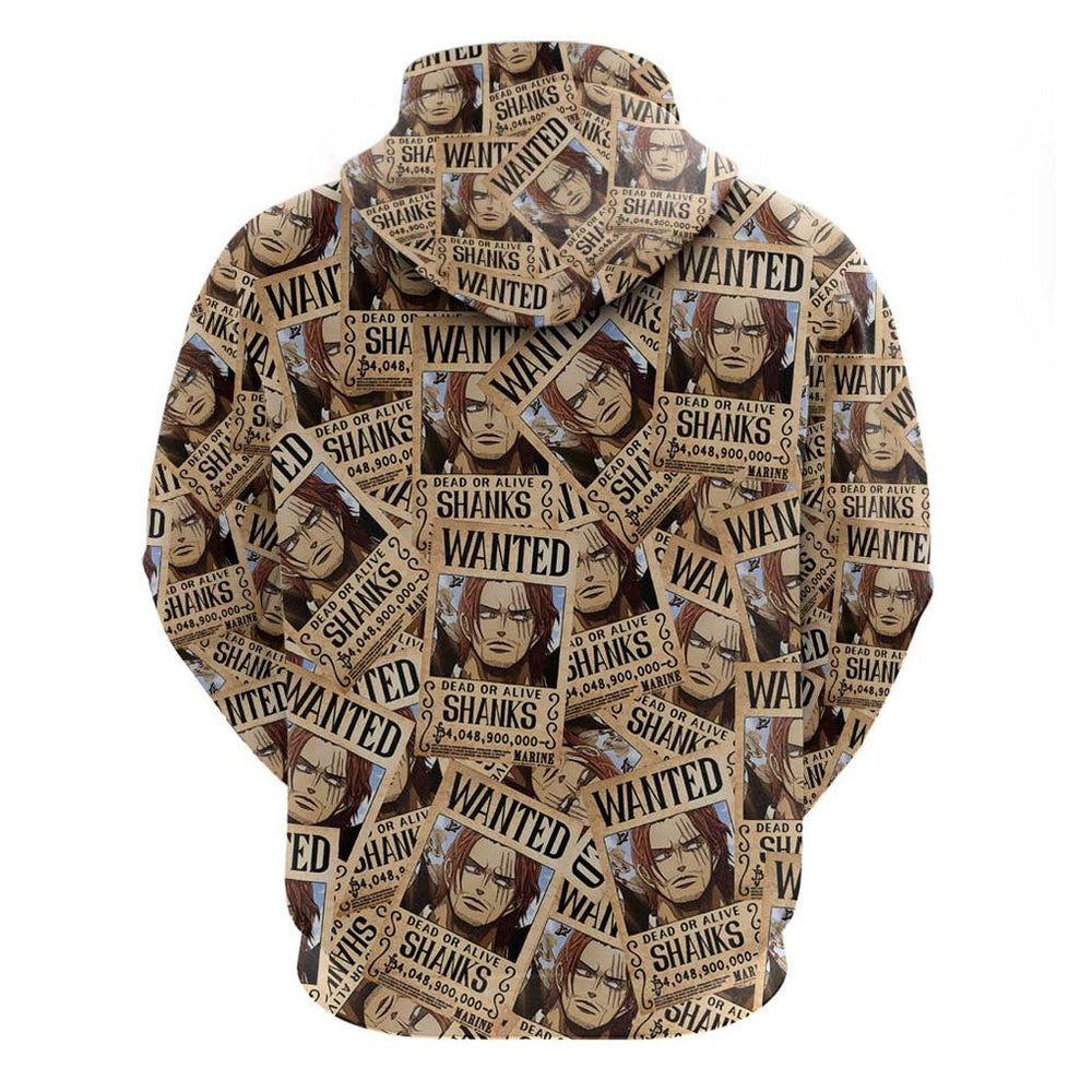 Shank Wanted - One Piece Hoodie Anime Style Shank Wanted - One Piece Hoodie Anime Style