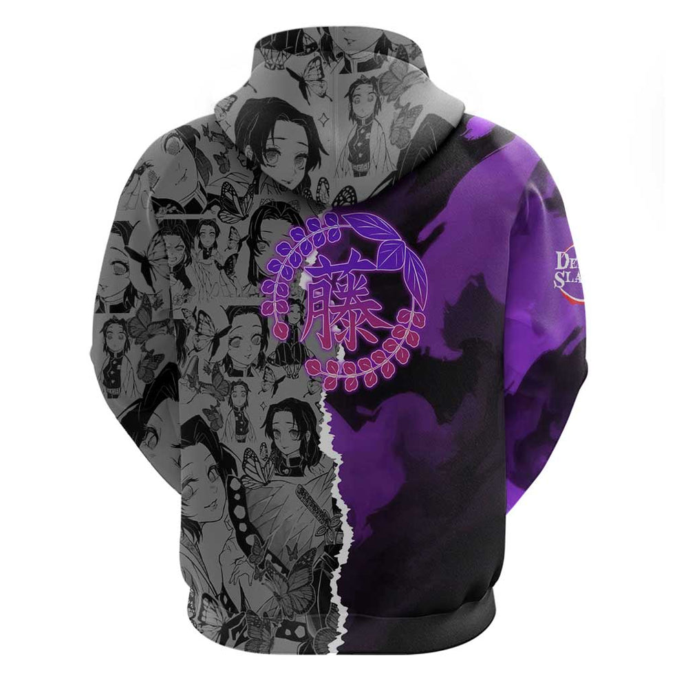 Shinobu Kocho Demon Slayer Hoodie with Insect Hashira Sword Pose and Elegant Butterfly Design Shinobu Kocho Demon Slayer Hoodie with Insect Hashira Sword Pose and Elegant Butterfly Design
