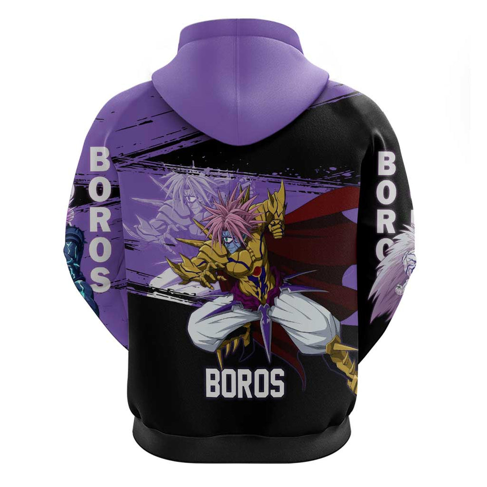Boros One Punch Man Anime Purple and Black Theme Hoodie with Galactic Overlord Design and Intense Ba Boros One Punch Man Anime Purple and Black Theme Hoodie with Galactic Overlord Design and Intense Ba