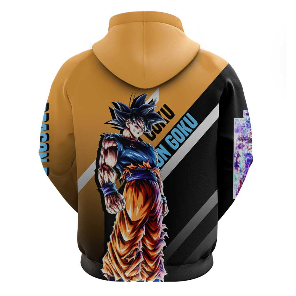 Son Goku Dragon Ball Hoodie with Orange Gi and Power-Up Pose Design Son Goku Dragon Ball Hoodie with Orange Gi and Power-Up Pose Design