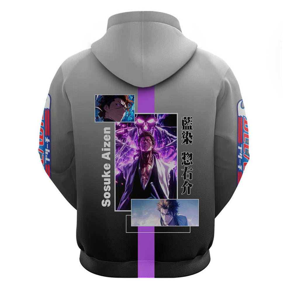 Sosuke Aizen Bleach Hoodie with Cunning Pose and Strategic Design Sosuke Aizen Bleach Hoodie with Cunning Pose and Strategic Design