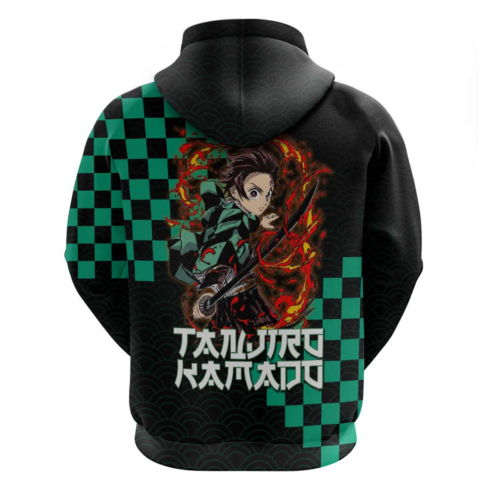 Tanjiro Kamado Demon Slayer Hoodie Fiery Checkered Anime Wave Style Tanjiro Kamado Demon Slayer Hoodie Fiery Checkered Anime Wave Style