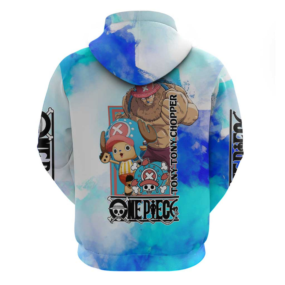 Tony Tony Chopper One Piece Blue Theme Hoodie with Cute Reindeer Design and Transformation Forms Tony Tony Chopper One Piece Blue Theme Hoodie with Cute Reindeer Design and Transformation Forms