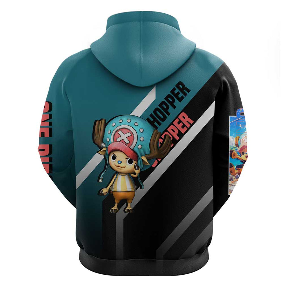Tony Tony Chopper One Piece Hoodie with Cute Reindeer Pose and Medical Gear Design Tony Tony Chopper One Piece Hoodie with Cute Reindeer Pose and Medical Gear Design