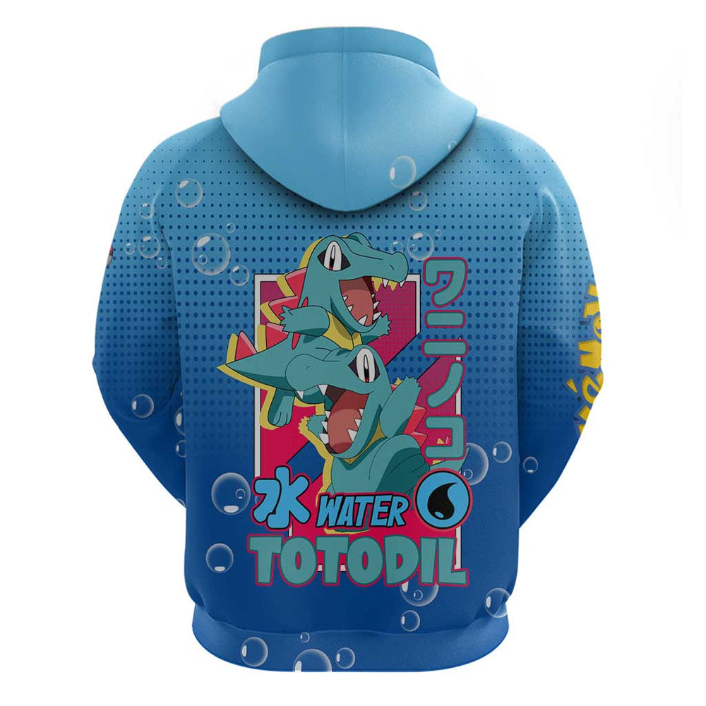 Totodile from Pok Hoodie with Water Type Power and Playful Pose Design Totodile from Pok Hoodie with Water Type Power and Playful Pose Design
