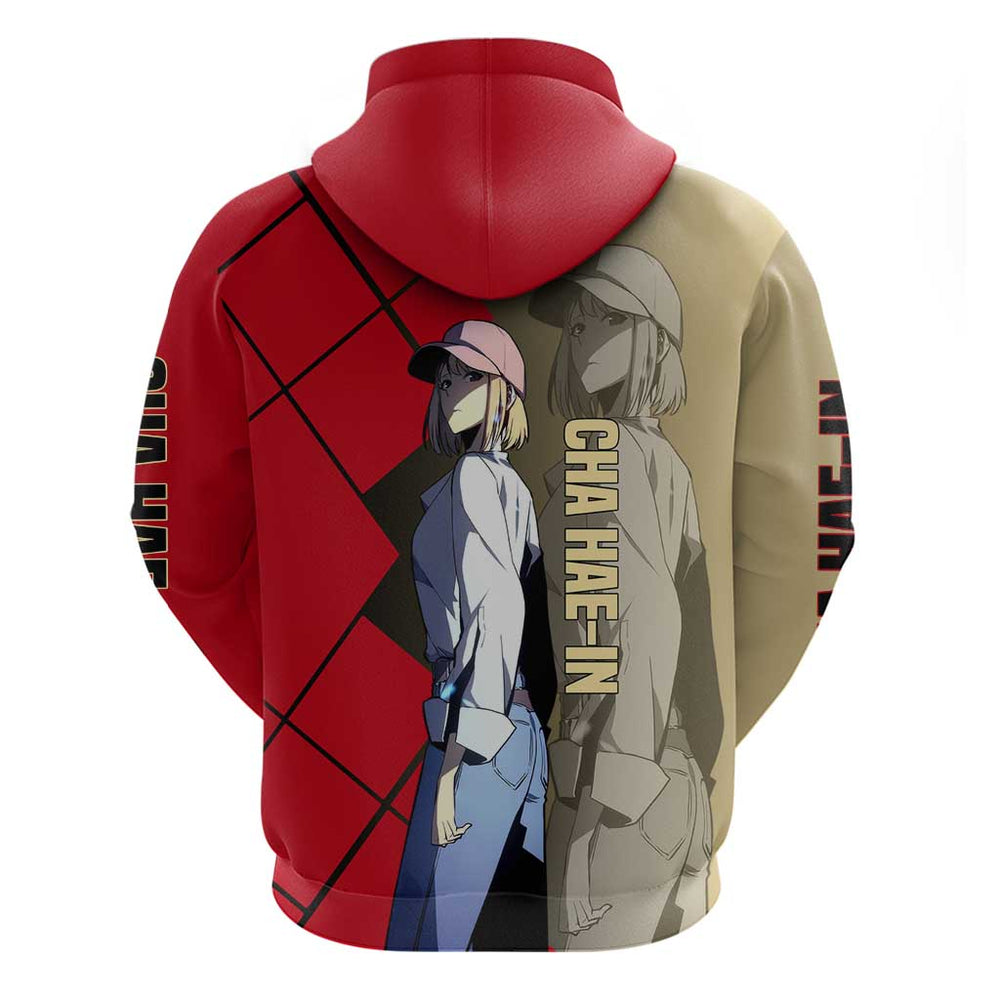 Cha Hae-In Solo Leveling Hoodie with Combat Pose and Intense Action Design Cha Hae-In Solo Leveling Hoodie with Combat Pose and Intense Action Design