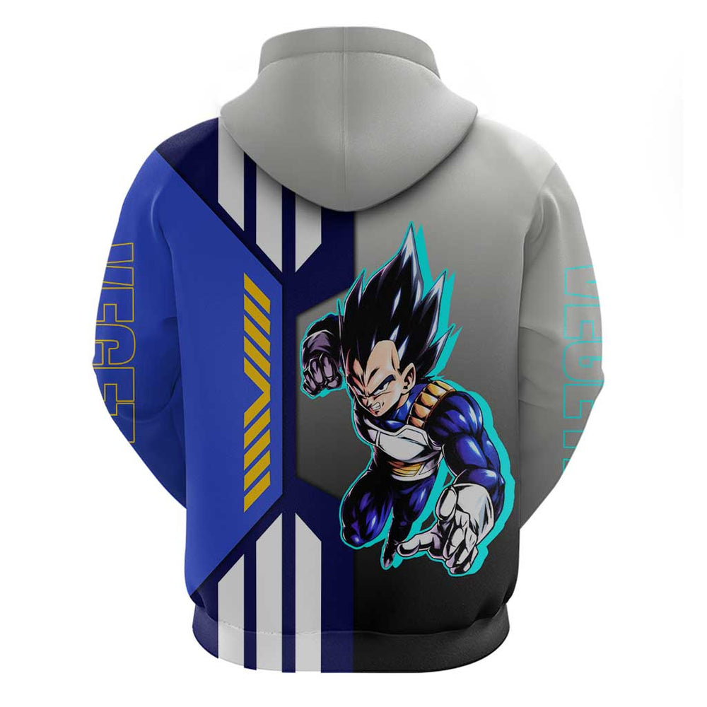 Vegeta from Dragon Ball Hoodie with Super Saiyan Blue Form and Action Pose Design Vegeta from Dragon Ball Hoodie with Super Saiyan Blue Form and Action Pose Design