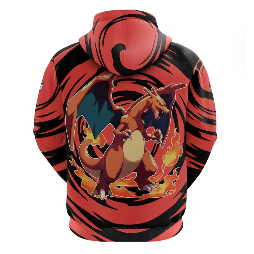Charizard Pok mon Red and Black Swirl Design Hoodie with Flames Pok ball Accents and Dynamic Fire-Br Charizard Pok mon Red and Black Swirl Design Hoodie with Flames Pok ball Accents and Dynamic Fire-Br