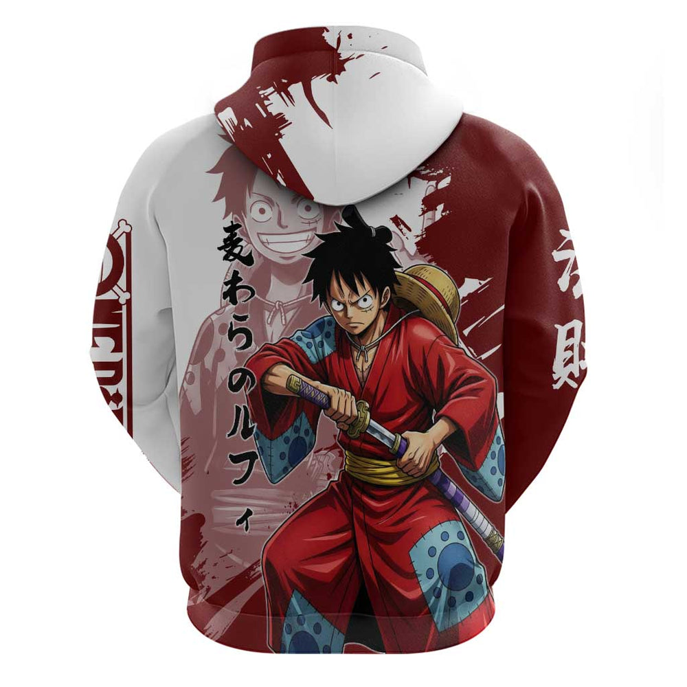 Wano Samurai Luffy Hoodie One Piece Warrior Straw Hat Wano Samurai Luffy Hoodie One Piece Warrior Straw Hat
