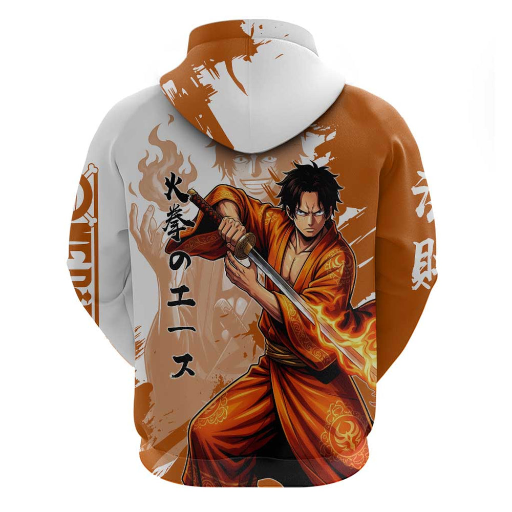 Wano Samurai Portgas D. Ace Hoodie Fiery One Piece Brush Art Wano Samurai Portgas D. Ace Hoodie Fiery One Piece Brush Art