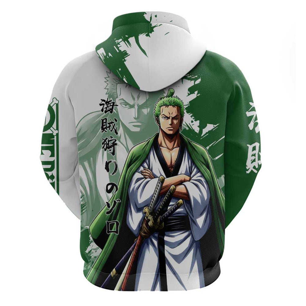 Wano Samurai Roronoa Zoro Hoodie Bold Ink Brush Anime Style Wano Samurai Roronoa Zoro Hoodie Bold Ink Brush Anime Style