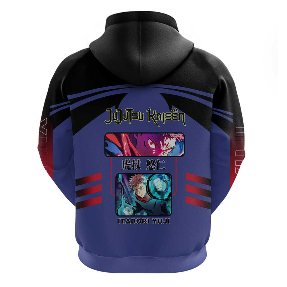 Yuji Itadori from Jujutsu Kaisen Hoodie with Cursed Energy and Dynamic Fighting Pose Design Yuji Itadori from Jujutsu Kaisen Hoodie with Cursed Energy and Dynamic Fighting Pose Design
