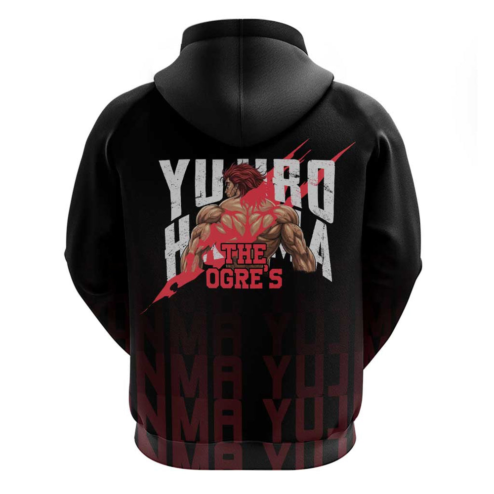 Yujiro Hanma The Ogre Baki Series Gym Theme Hoodie with Muscular Back Design and Bold Typography Yujiro Hanma The Ogre Baki Series Gym Theme Hoodie with Muscular Back Design and Bold Typography