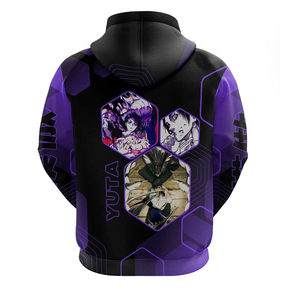 Yuta Okkotsu Jujutsu Kaisen Hoodie Purple Hexagon Design Yuta Okkotsu Jujutsu Kaisen Hoodie Purple Hexagon Design