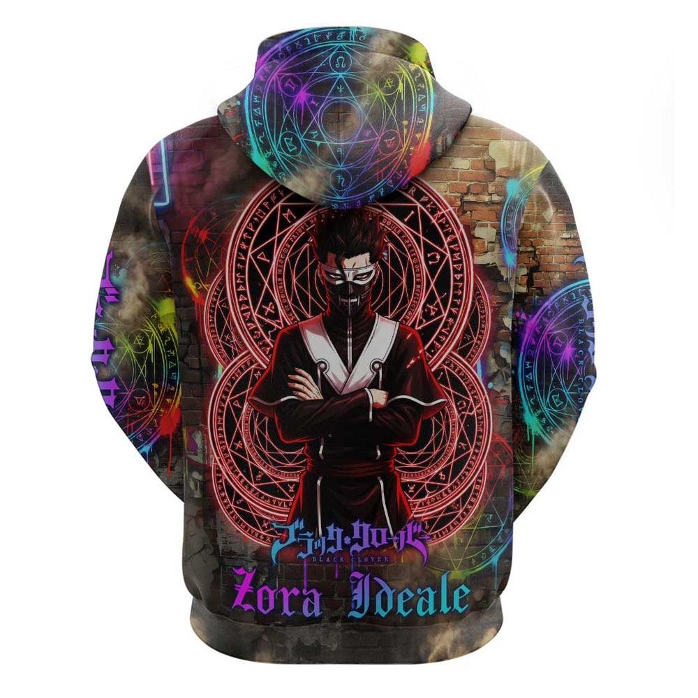 Zara Ideale Black Clover Hoodie Graffiti Magic Circle Style with Urban Grunge Aesthetic Zara Ideale Black Clover Hoodie Graffiti Magic Circle Style with Urban Grunge Aesthetic