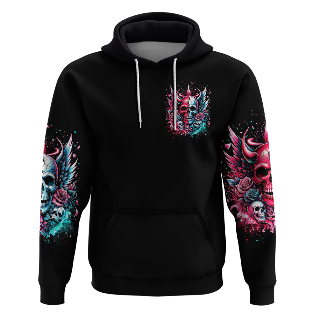 Couple Skull Hoodie She Was And Angel Craving Chaos Demon Seeking Peace DT01 Couple Skull Hoodie She Was And Angel Craving Chaos Demon Seeking Peace DT01