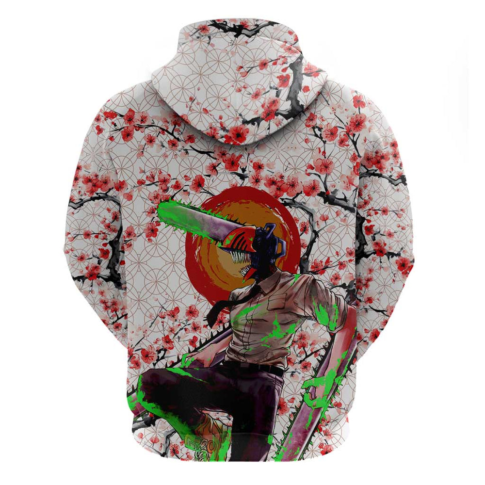 Denji x Pochita Chainsaw Man Hoodie Anime Mix Cherry Blossom Style Denji x Pochita Chainsaw Man Hoodie Anime Mix Cherry Blossom Style