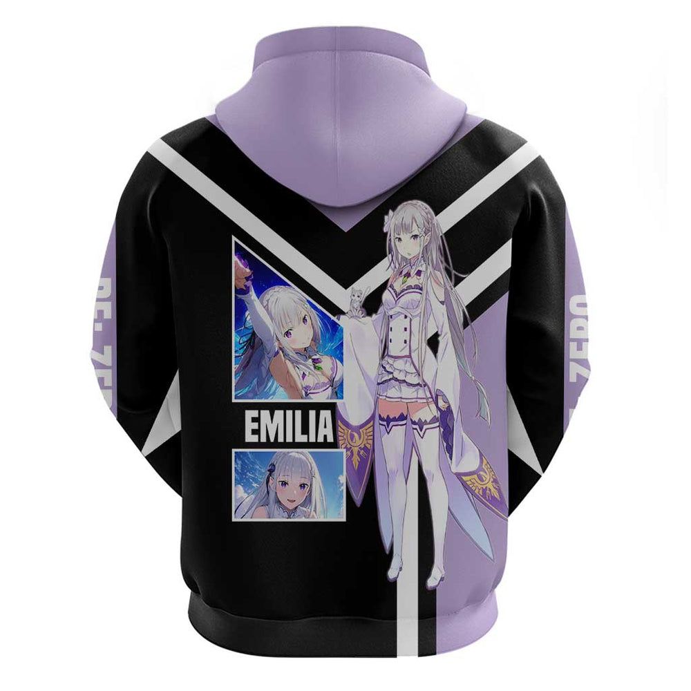 Emilia Re Zero Hoodie with Silver Hair and Magical Fantasy Pose Design Emilia Re Zero Hoodie with Silver Hair and Magical Fantasy Pose Design