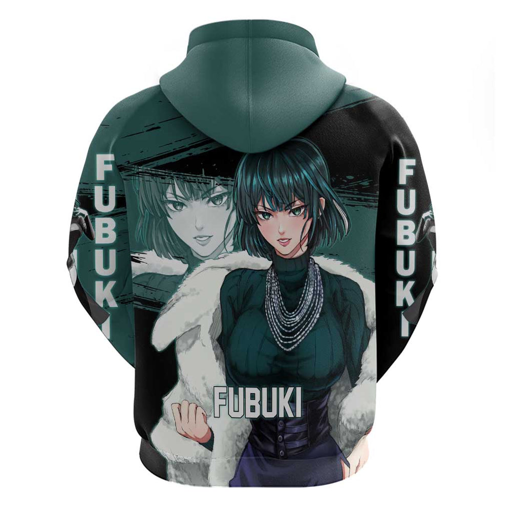 Fubuki One Punch Man Anime Teal and Black Theme Hoodie with Elegant Psychic Pose and Cool Urban Styl Fubuki One Punch Man Anime Teal and Black Theme Hoodie with Elegant Psychic Pose and Cool Urban Styl