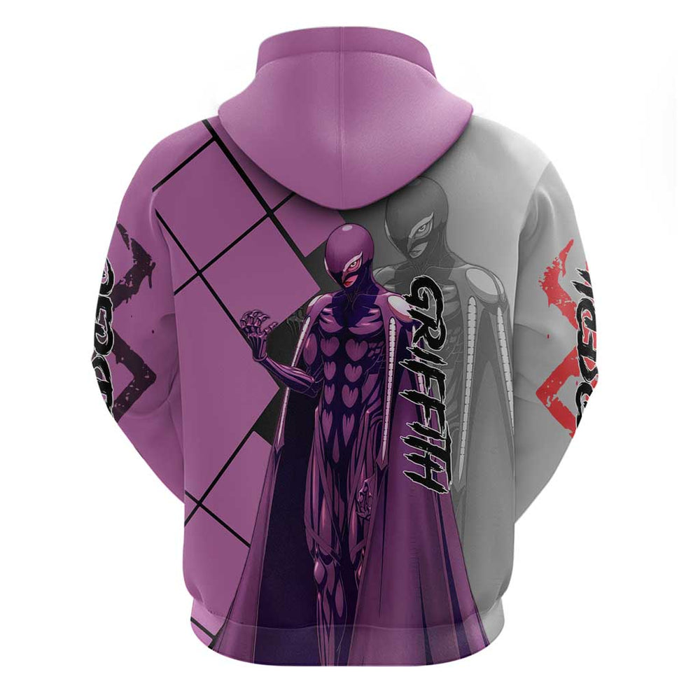 Griffith Berserk Hoodie with White Falcon Armor and Strategic Battle Pose Design Griffith Berserk Hoodie with White Falcon Armor and Strategic Battle Pose Design