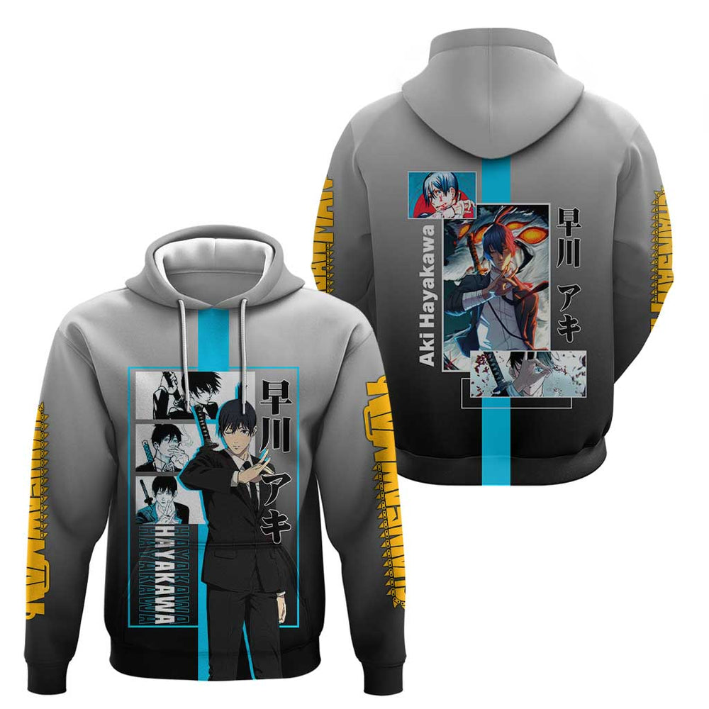 Aki Hayakawa Chainsaw Man Hoodie with Devil Hunting Pose and Determined Design Aki Hayakawa Chainsaw Man Hoodie with Devil Hunting Pose and Determined Design