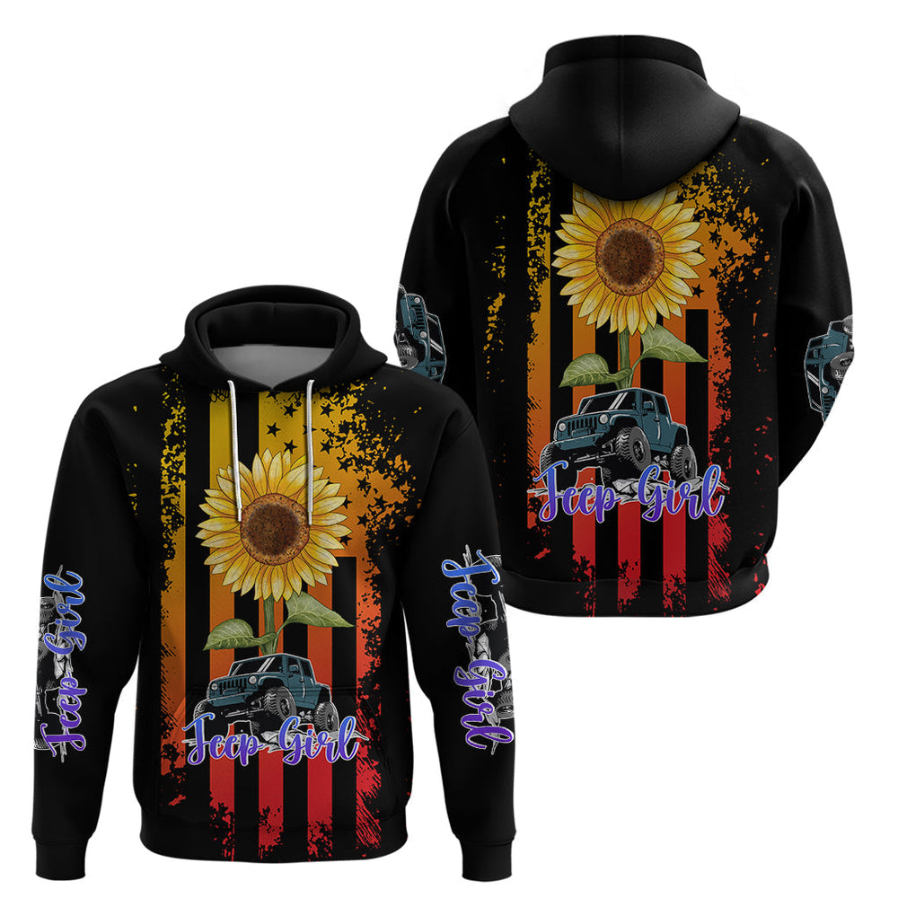 Jeep Girl Hoodie Sunflowers Mix American Flag Jeep Girl Hoodie Sunflowers Mix American Flag