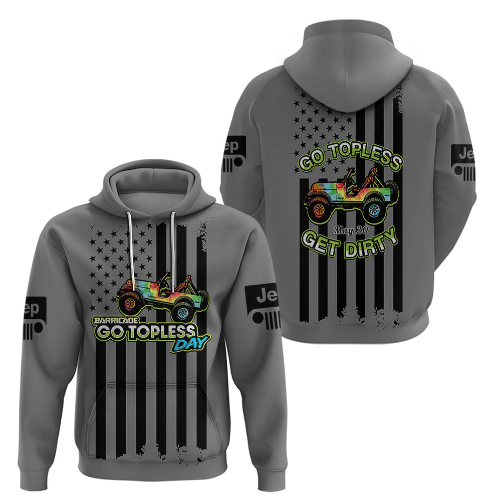 Jeep Go Topless Day 2023 Get Dirty Hoodie Grey Version Jeep Go Topless Day 2023 Get Dirty Hoodie Grey Version