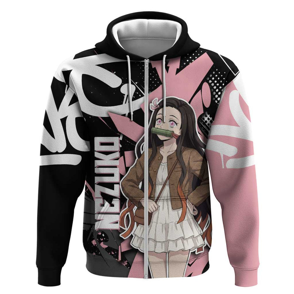 Kamado Nezuko Demon Slayer Hoodie Pink Black Graffiti Anime Graphic Kamado Nezuko Demon Slayer Hoodie Pink Black Graffiti Anime Graphic