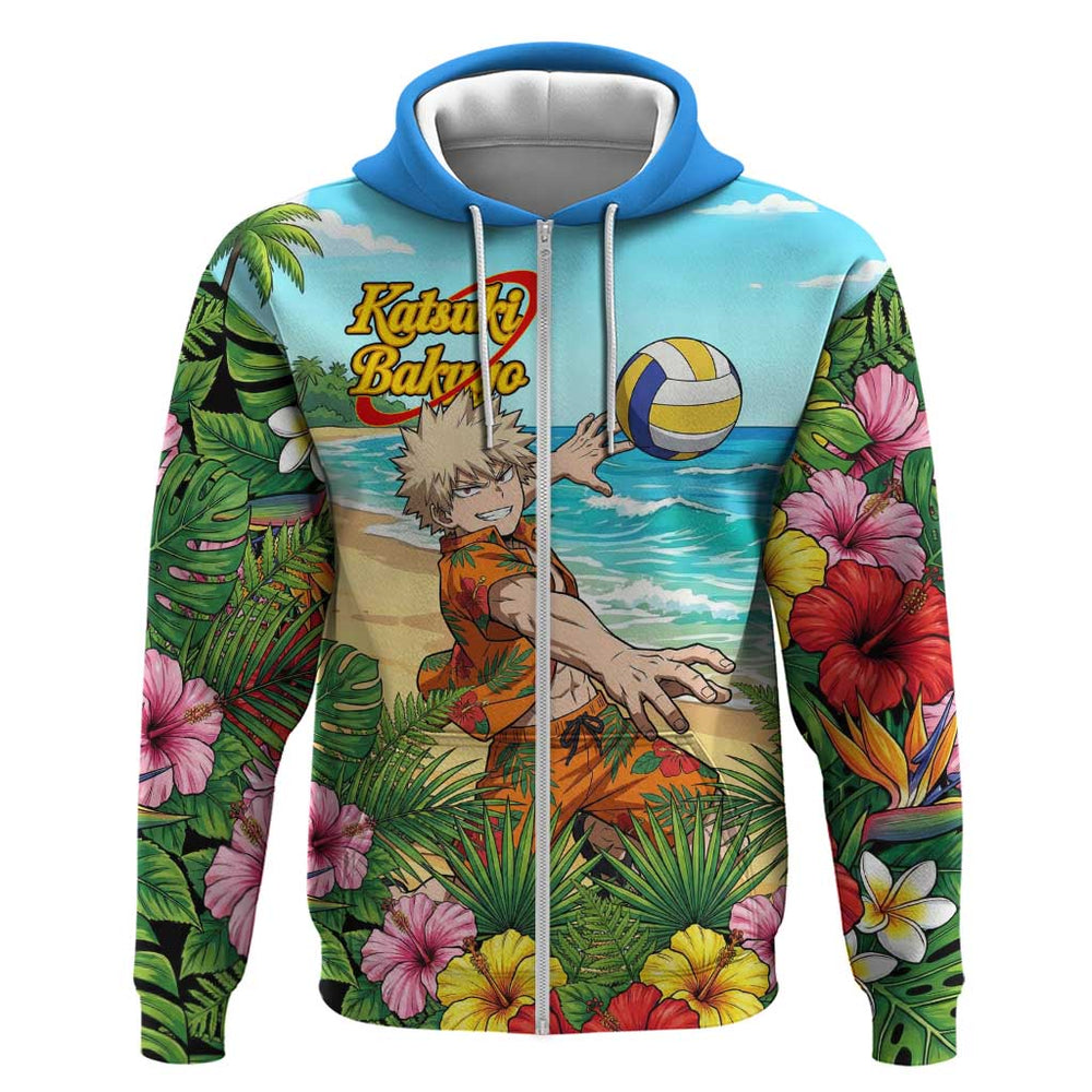 Katsuki Bakugo Summer Chill Hoodie Tropical Anime Action Scene Katsuki Bakugo Summer Chill Hoodie Tropical Anime Action Scene