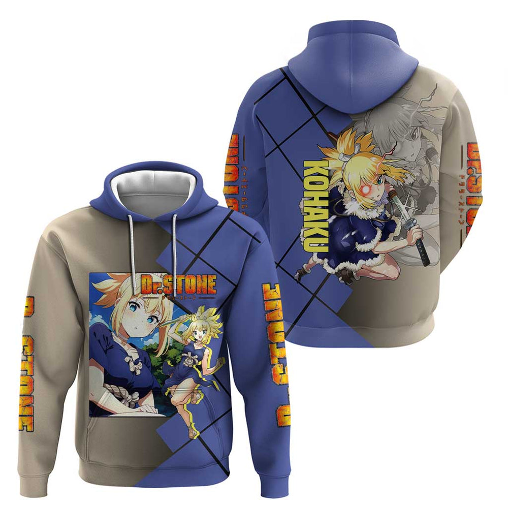 Kohaku Dr. Stone Hoodie with Combat Stance and Brave Adventure Design Kohaku Dr. Stone Hoodie with Combat Stance and Brave Adventure Design