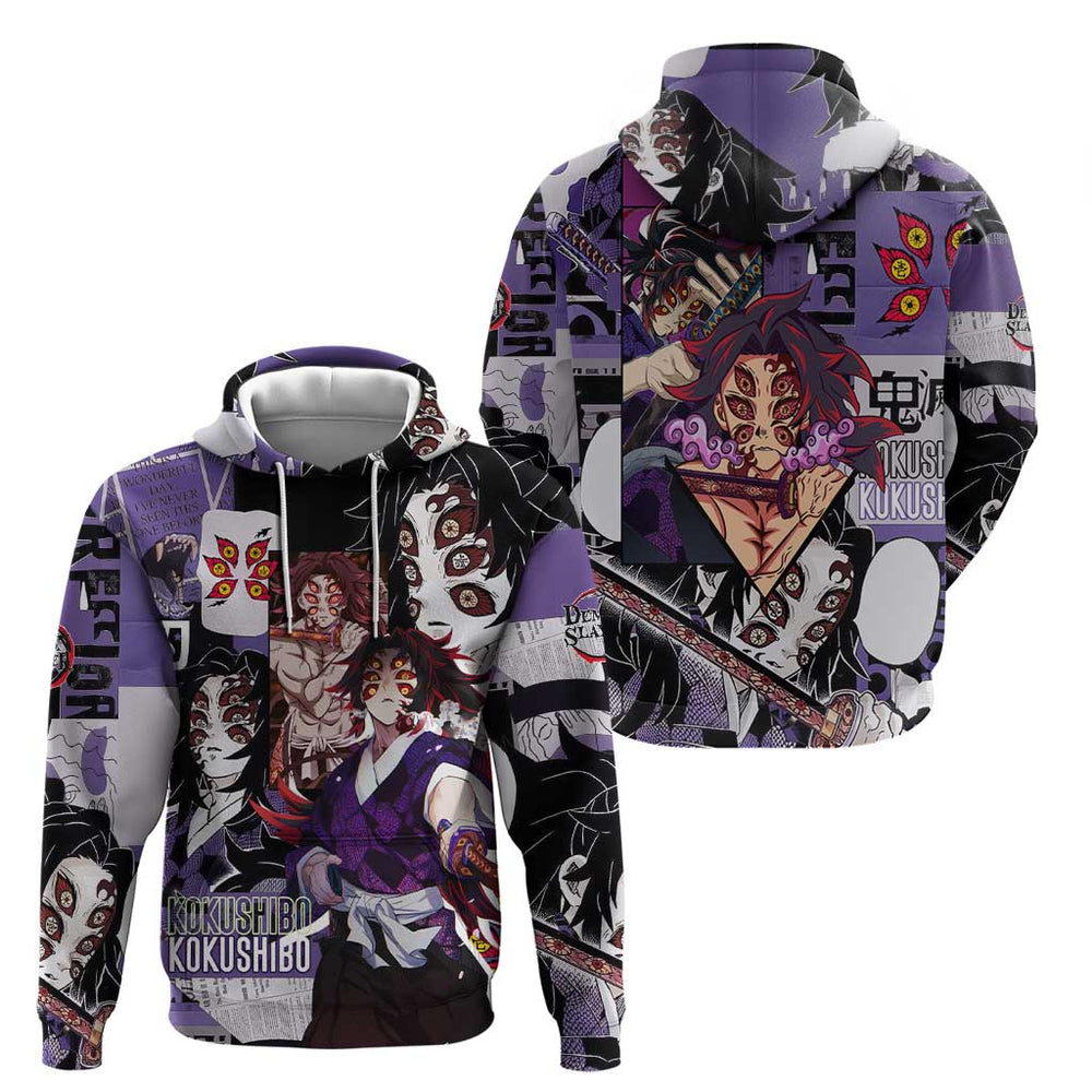 Kokushibo from Demon Slayer Hoodie with Dark Red and Black Demonic Moon Style Design Kokushibo from Demon Slayer Hoodie with Dark Red and Black Demonic Moon Style Design