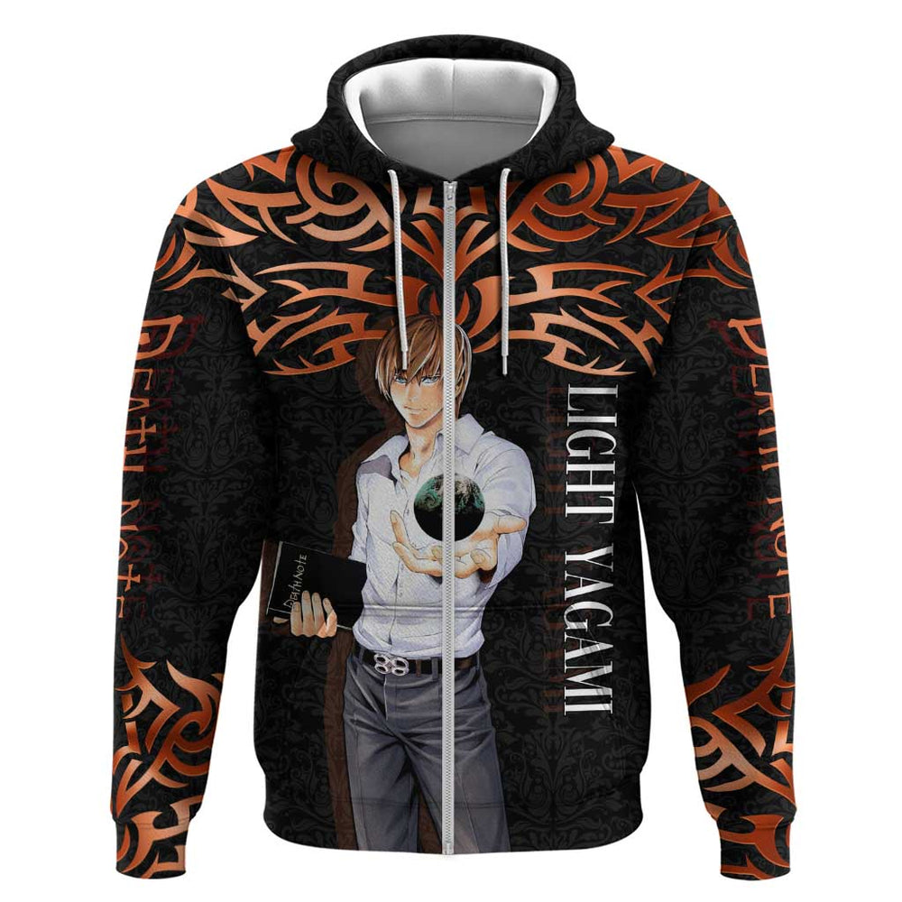 Light Yagami Death Note Hoodie Tribal Anime Fusion Style Light Yagami Death Note Hoodie Tribal Anime Fusion Style
