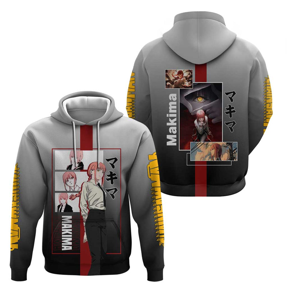 Makima Chainsaw Man Hoodie with Cunning Pose and Mysterious Aura Design Makima Chainsaw Man Hoodie with Cunning Pose and Mysterious Aura Design