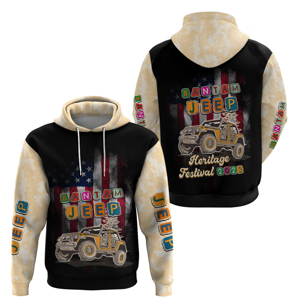 Beige Jeep Camouflage Hoodie Bantam Jeep Heritage Festival 2023 Beige Jeep Camouflage Hoodie Bantam Jeep Heritage Festival 2023