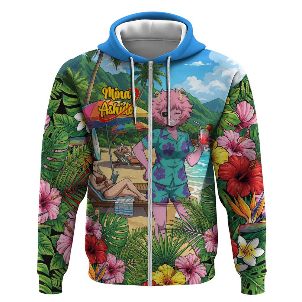 Mina Ashido Summer Chill Hoodie Tropical Anime Cocktail Vibes Mina Ashido Summer Chill Hoodie Tropical Anime Cocktail Vibes