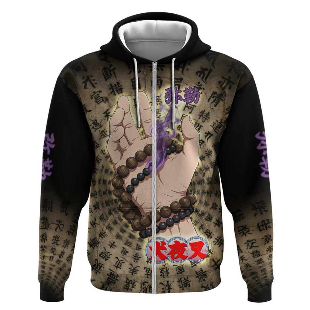 Miroku Inuyasha Series Hoodie Cursed Monk Aesthetic with Sutra Script Background Miroku Inuyasha Series Hoodie Cursed Monk Aesthetic with Sutra Script Background