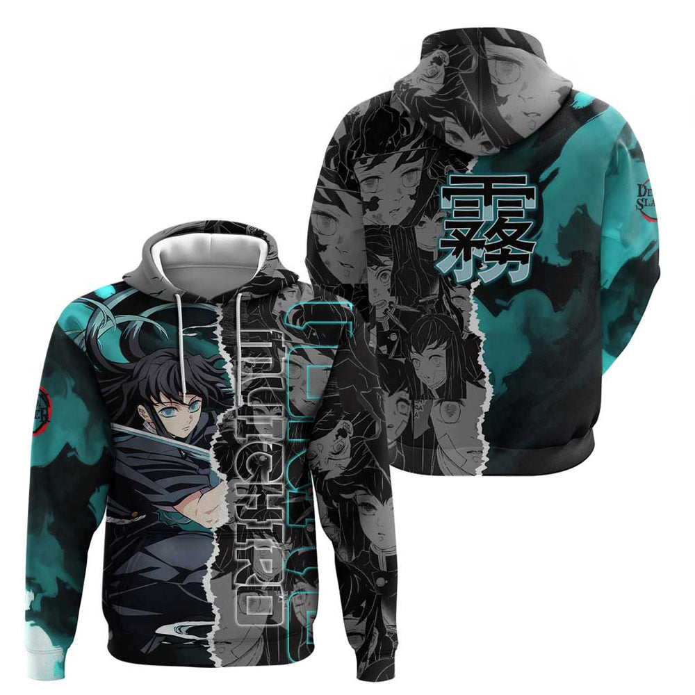 Muichiro Tokito Demon Slayer Hoodie with Mist Hashira Sword Pose and Ethereal Mist Design Muichiro Tokito Demon Slayer Hoodie with Mist Hashira Sword Pose and Ethereal Mist Design