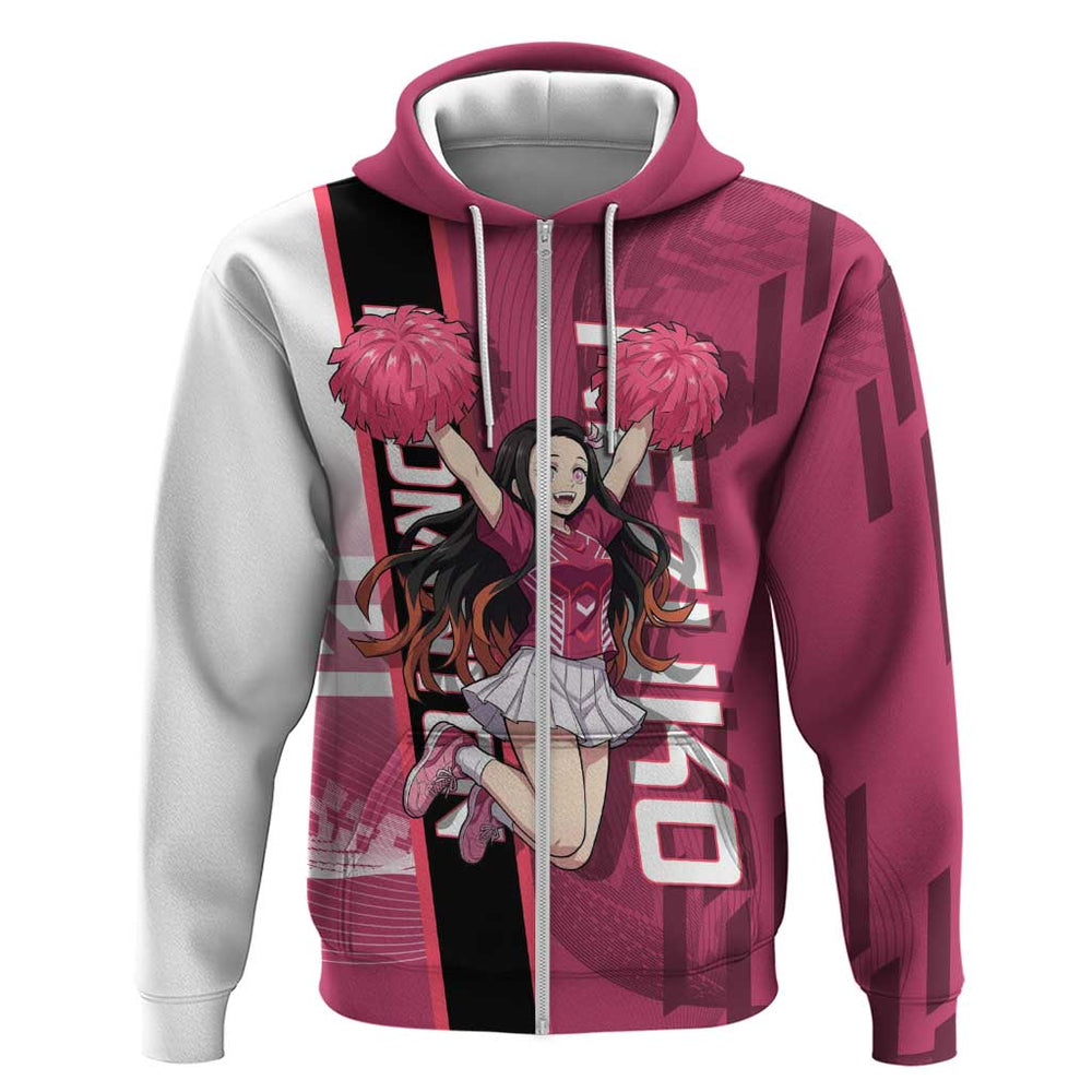 Personalized Nezuko Kamado Demon Slayer Badminton Cheerleader Hoodie with Pom Poms and Pink White Gr Personalized Nezuko Kamado Demon Slayer Badminton Cheerleader Hoodie with Pom Poms and Pink White Gr