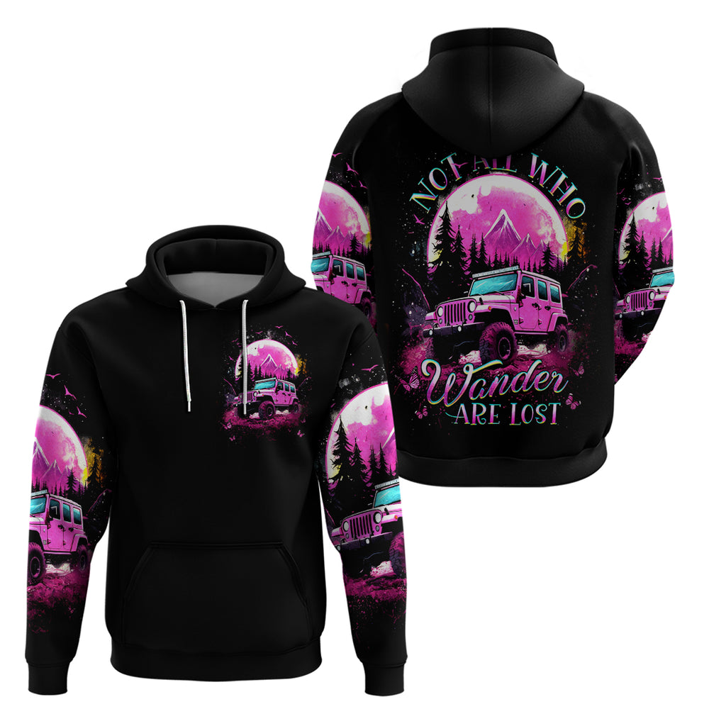 Pink Jeep Hoodie Not All Who Wander Are Lost DT01 Pink Jeep Hoodie Not All Who Wander Are Lost DT01