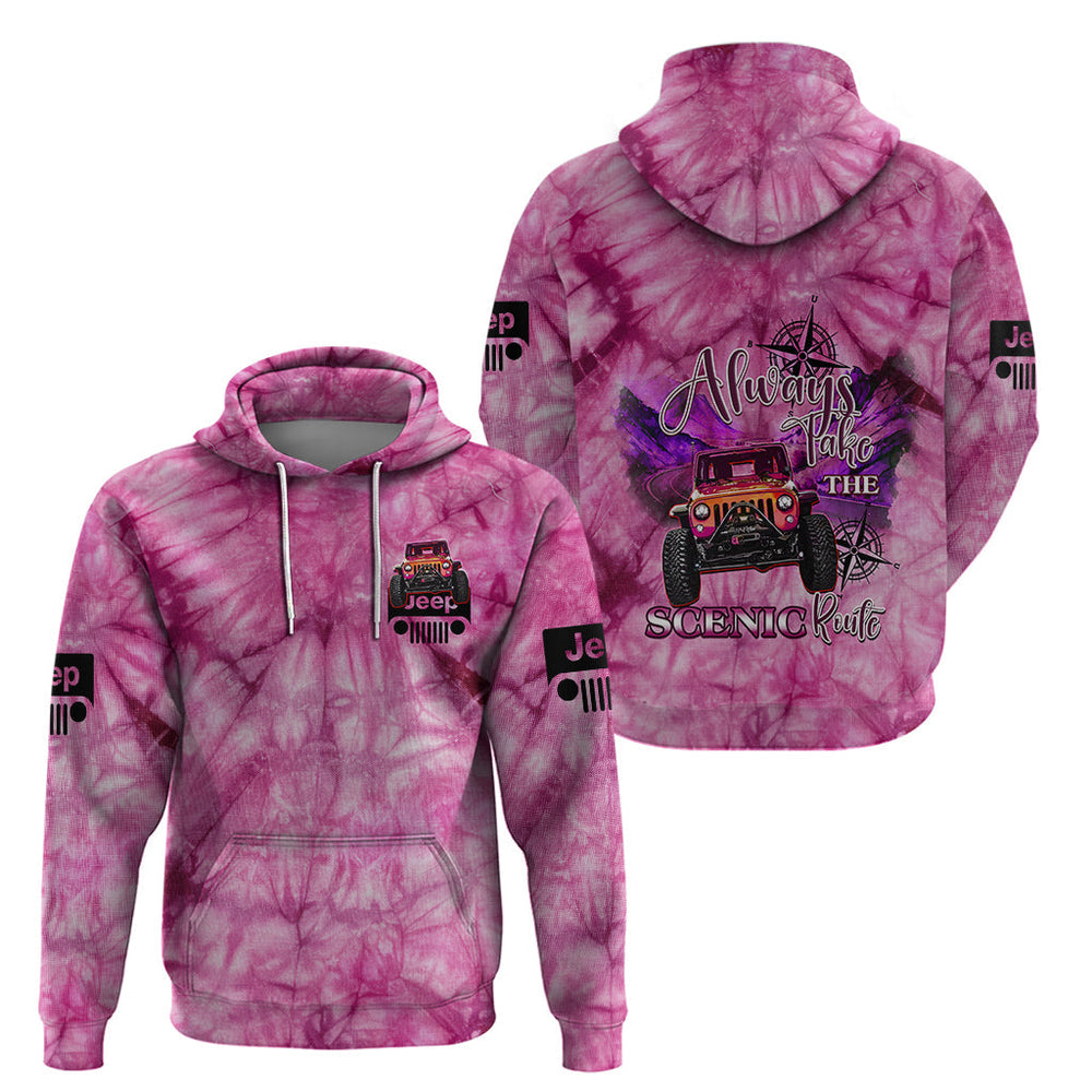 Pink Jeep Tie Dye Hoodie Always Take The Scenic Route Pink Jeep Tie Dye Hoodie Always Take The Scenic Route